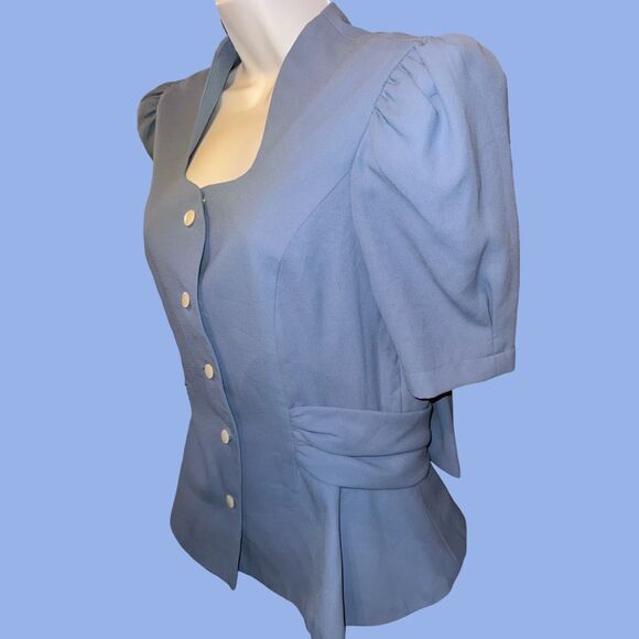 NWT Leslie Fay Polyester Blue Button Up Blouse Jacket Size 12 Deadstock - Picture 2 of 8